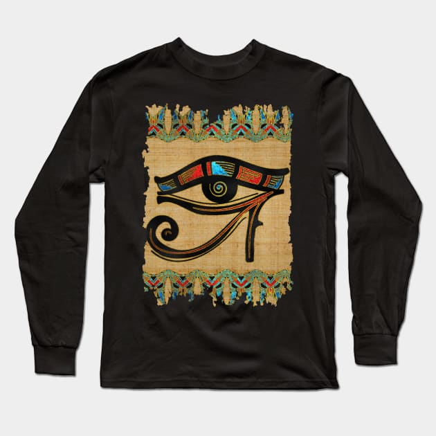 Egyptian Eye of Horus Ornament on papyrus Long Sleeve T-Shirt by Nartissima